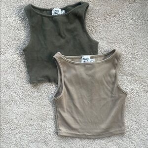 Princess Polly Khaki and Beige Ribbed Crop Tops